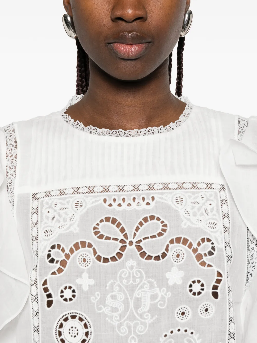 Self-Portrait Top met ruches en kanten detail Wit