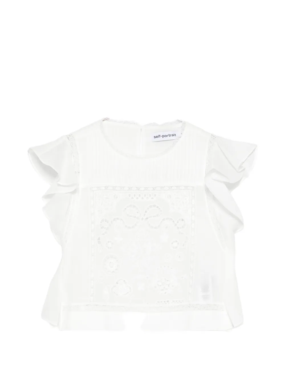 Self-Portrait lace-detail ruffled top - Bianco