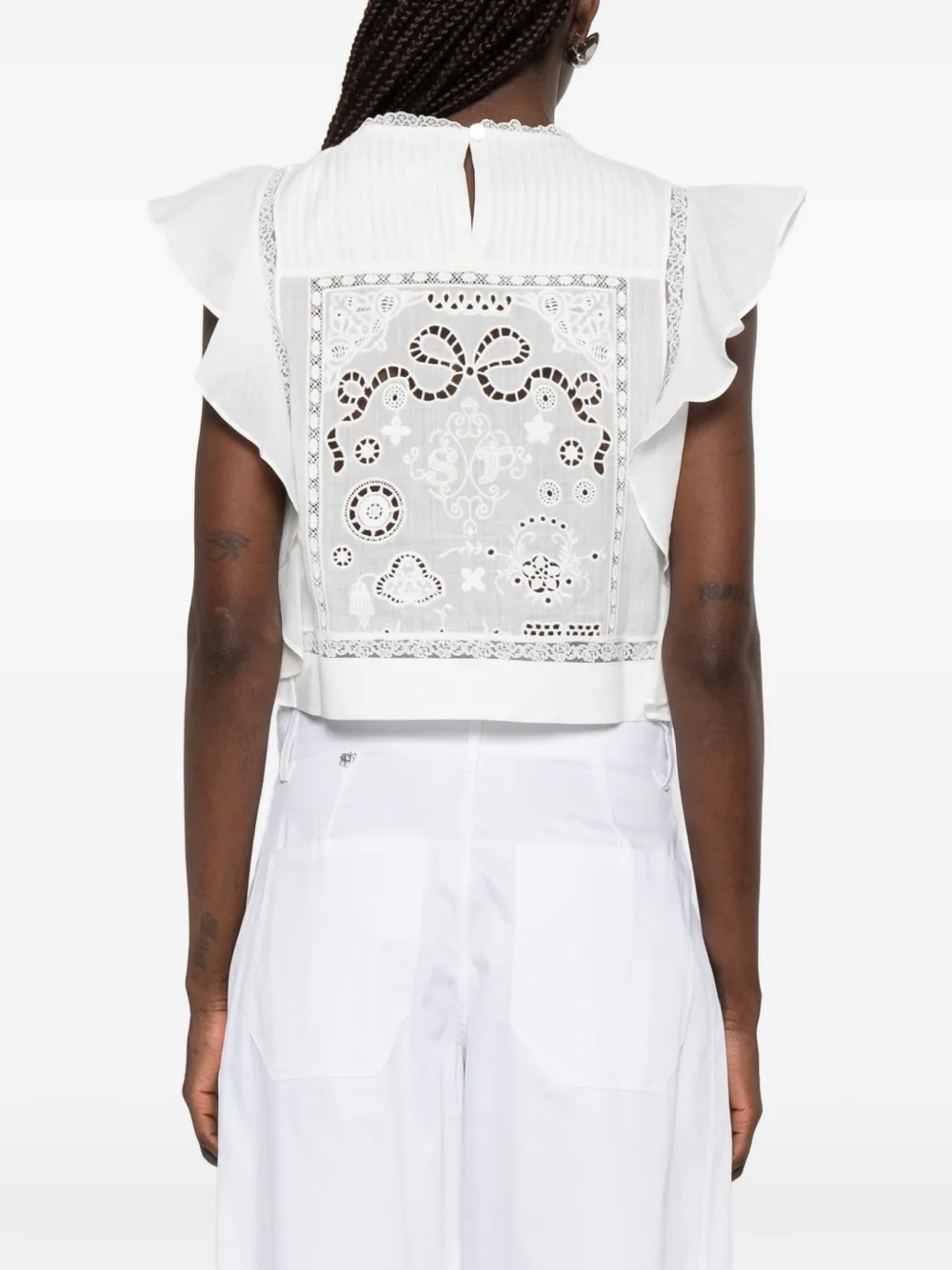 Self-Portrait Top met ruches en kanten detail Wit