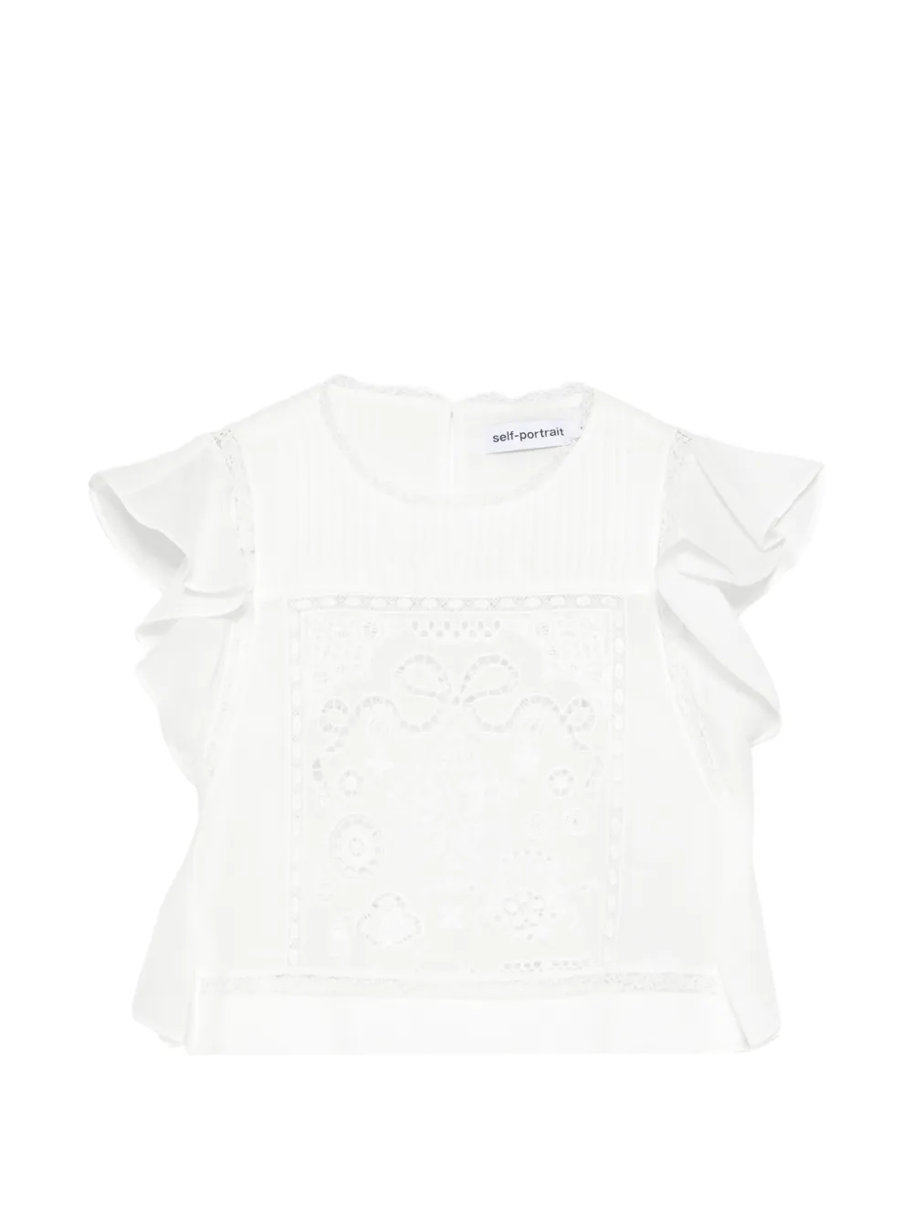Self-Portrait lace-detail ruffled top - Bianco