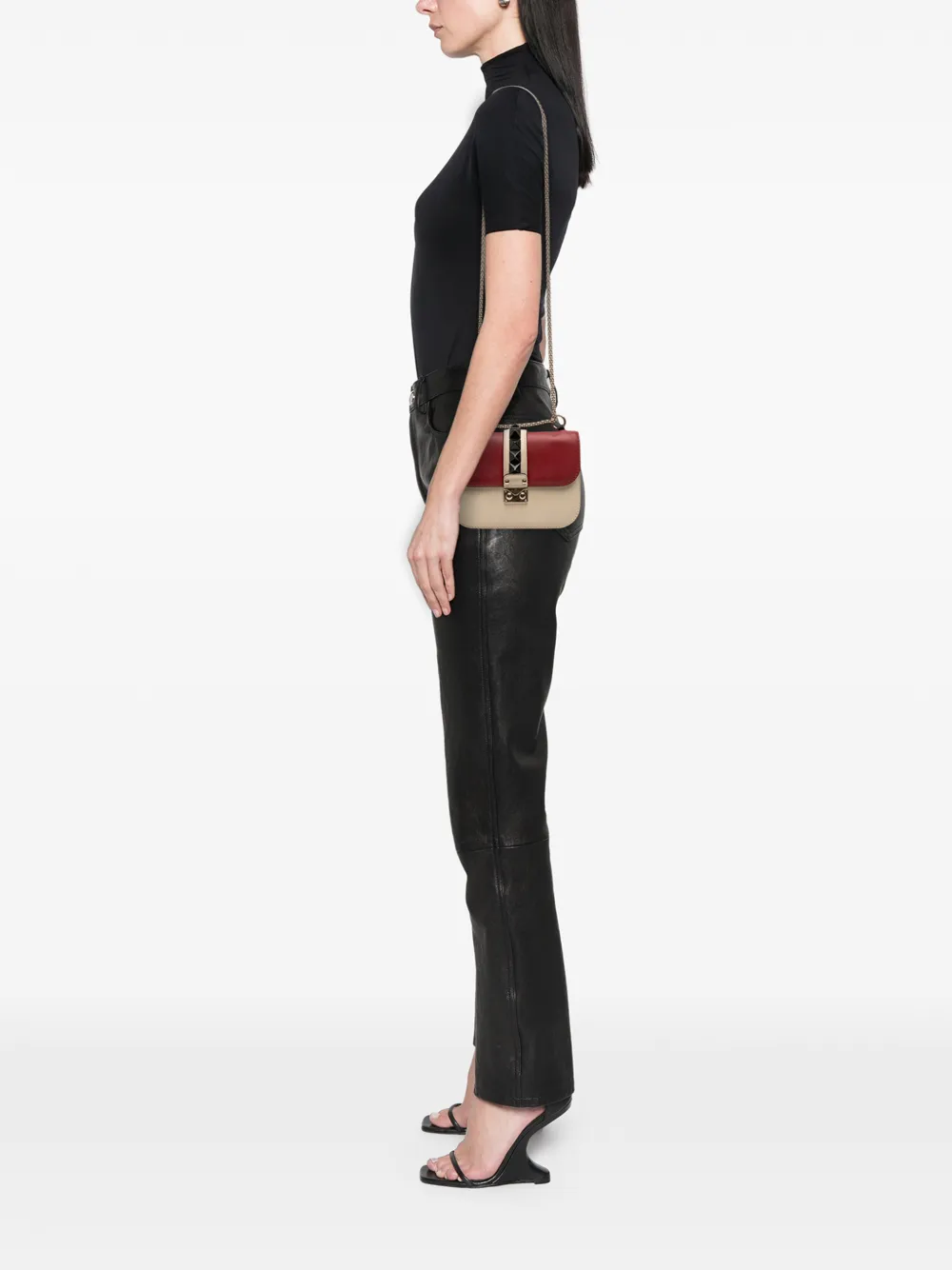  Valentino Garavani Pre-owned 2000-2017 Small Tricolor Calfskin Rockstud Glam Lock Crossbody Bag - White 