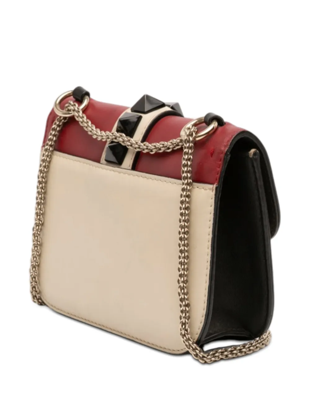  Valentino Garavani Pre-owned 2000-2017 Small Tricolor Calfskin Rockstud Glam Lock Crossbody Bag - White 
