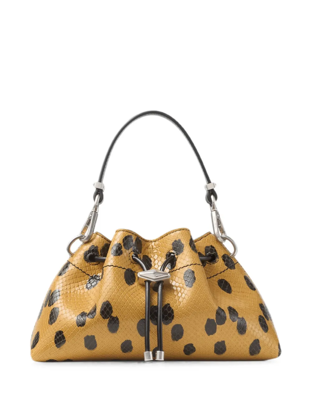 Jimmy Choo Cinch small spotted elaphe printed leather shoulder bag cigar and black - Toni neutri