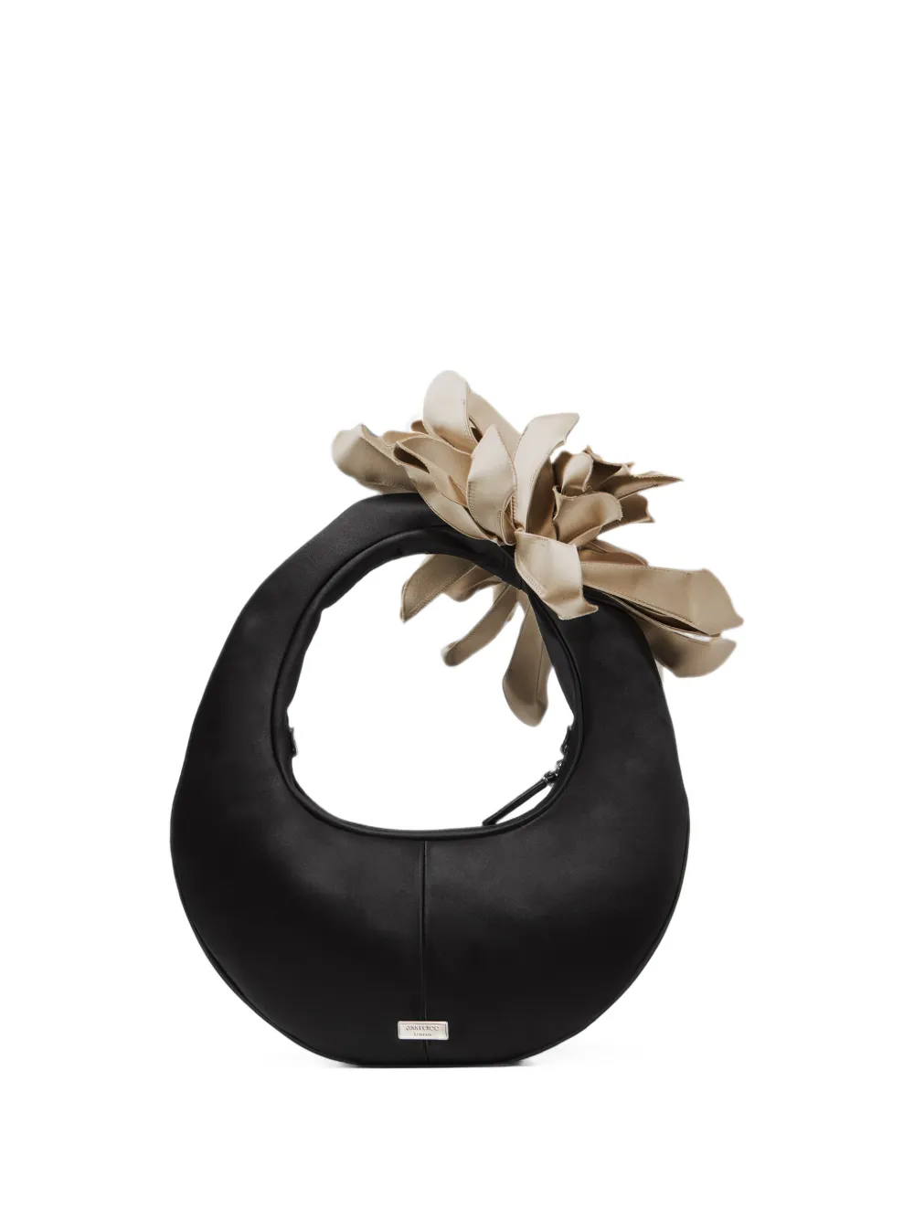 Jimmy Choo Flower black and bone satin hobo shoulder bag with oversized flower