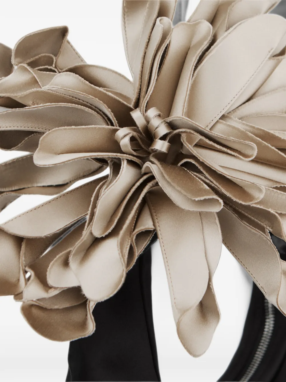 Jimmy Choo Flower black and bone satin hobo shoulder bag with oversized flower Zwart