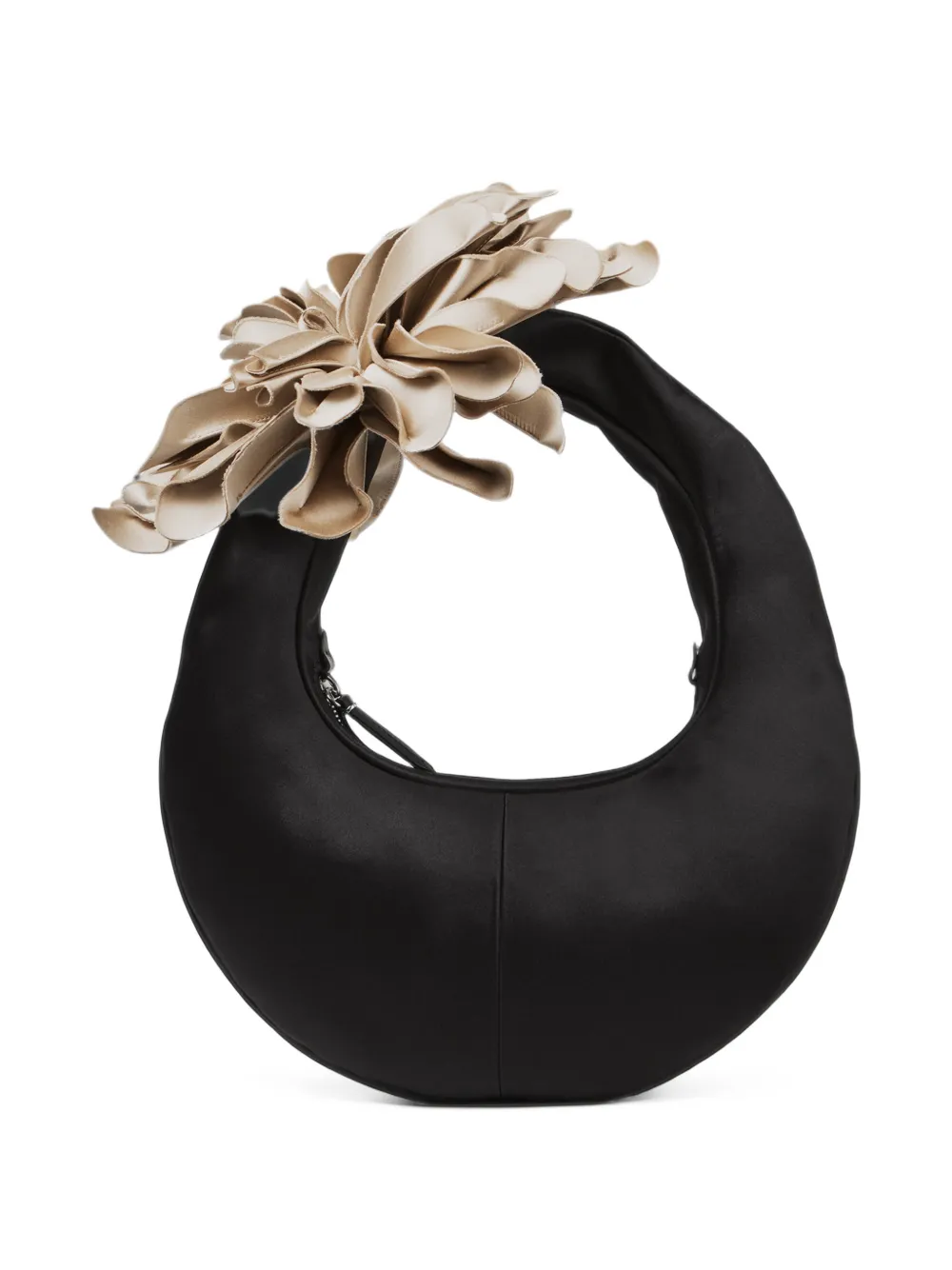 Jimmy Choo Flower black and bone satin hobo shoulder bag with oversized flower - Nero