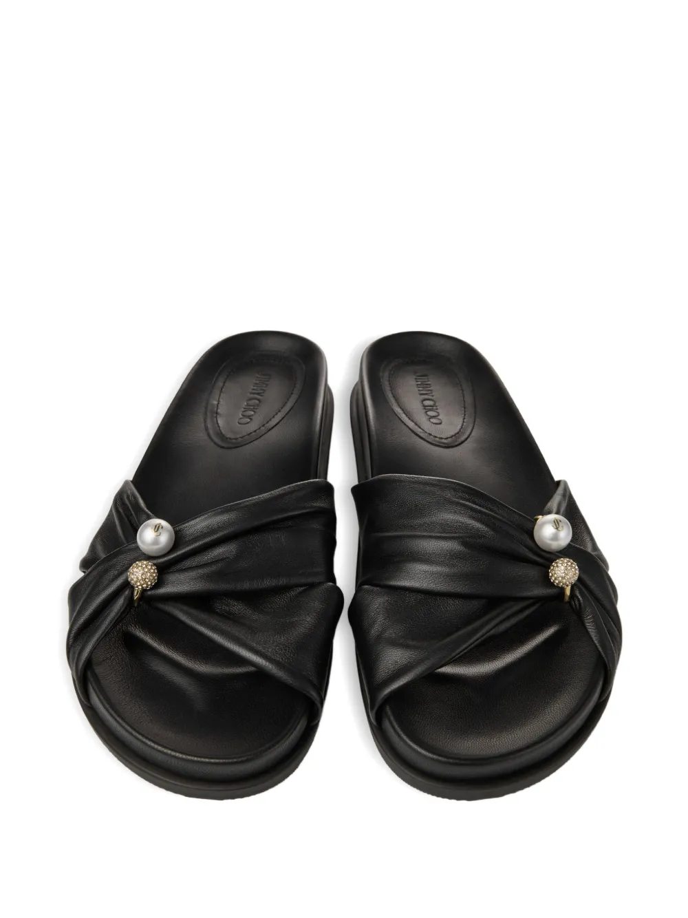 Jimmy Choo Rafi Flat pearl-embellished sandals Zwart