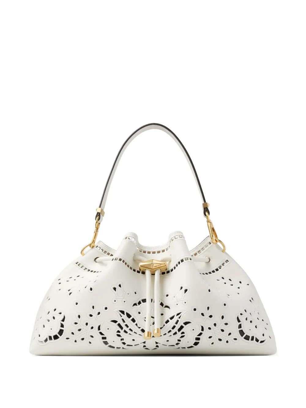 Jimmy Choo Cinch broderie-anglaise leather shoulder bag - Bianco