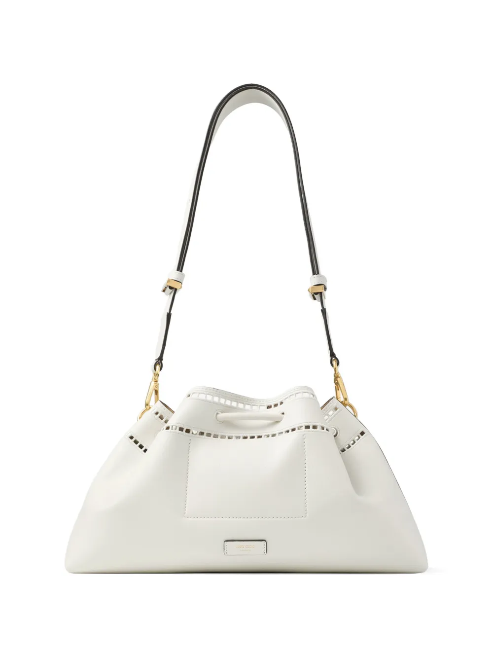 Jimmy Choo Cinch leren schoudertas met broderie anglaise Wit