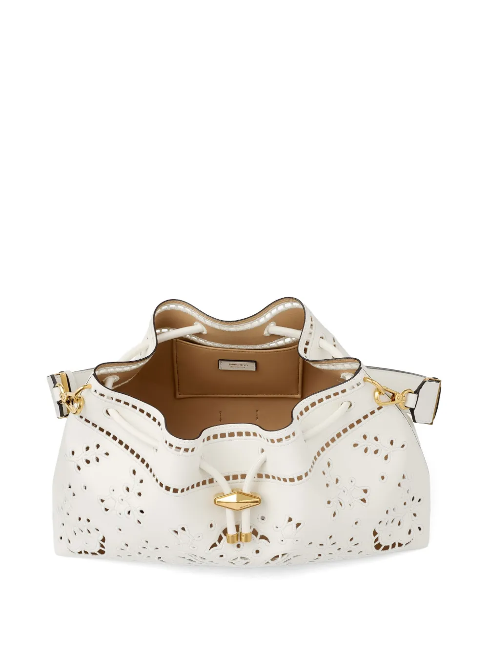Jimmy Choo Cinch leren schoudertas met broderie anglaise Wit