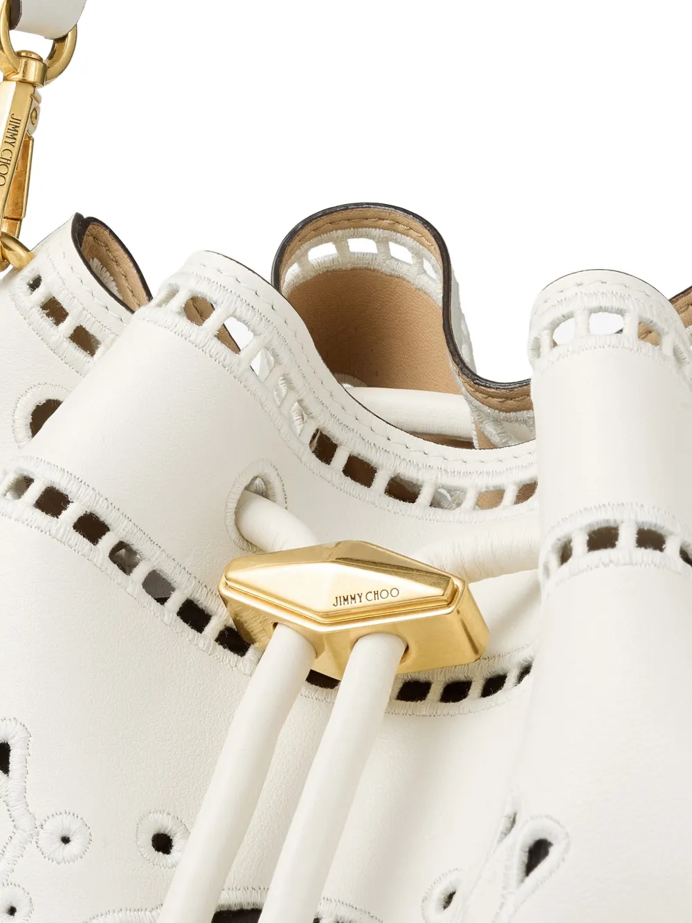 Jimmy Choo Cinch leren schoudertas met broderie anglaise Wit