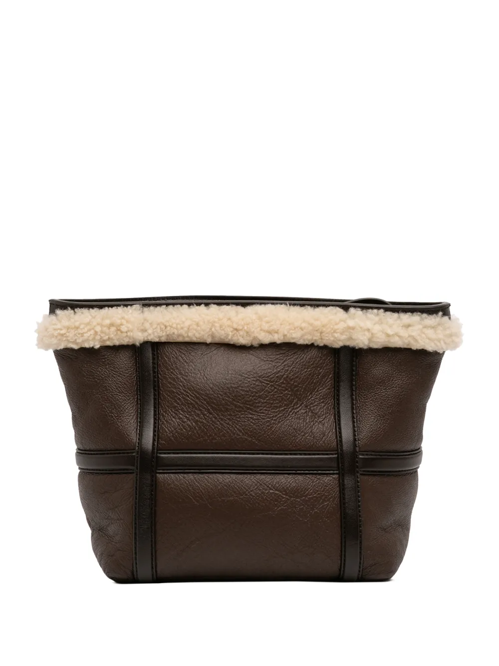 Bottega Veneta Pre-Owned 2021-2025 Shearling Trimmed Leather clutch bag - Marrone