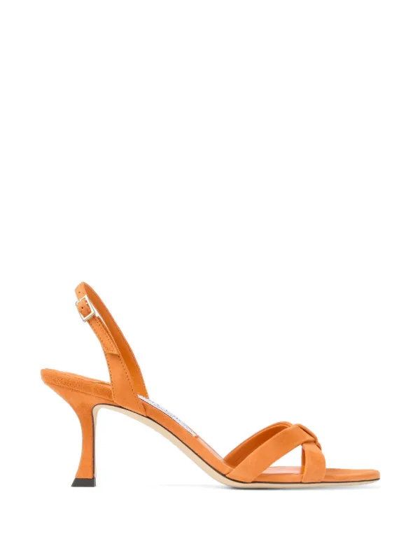 Jimmy Choo Elsy 70 Sunset Orange Suede Crossover Slingbacks Sandals