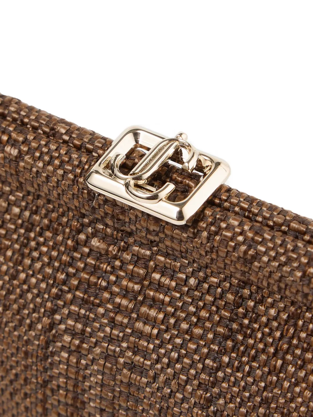 Jimmy Choo Skylar raffia clutch met vierkante JC gesp Bruin
