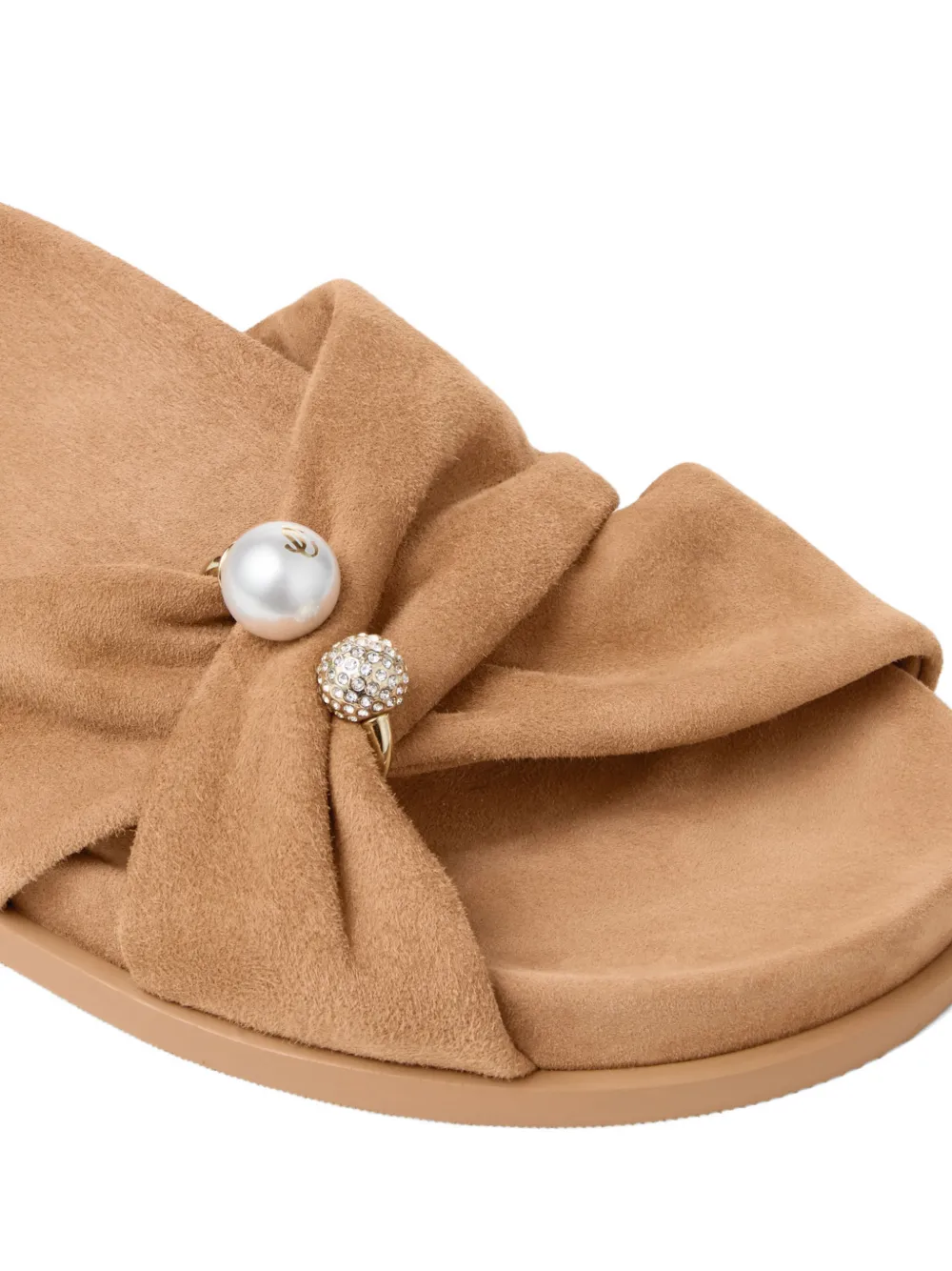 Jimmy Choo Rafi Flat faux-pearl embellished sandals Beige