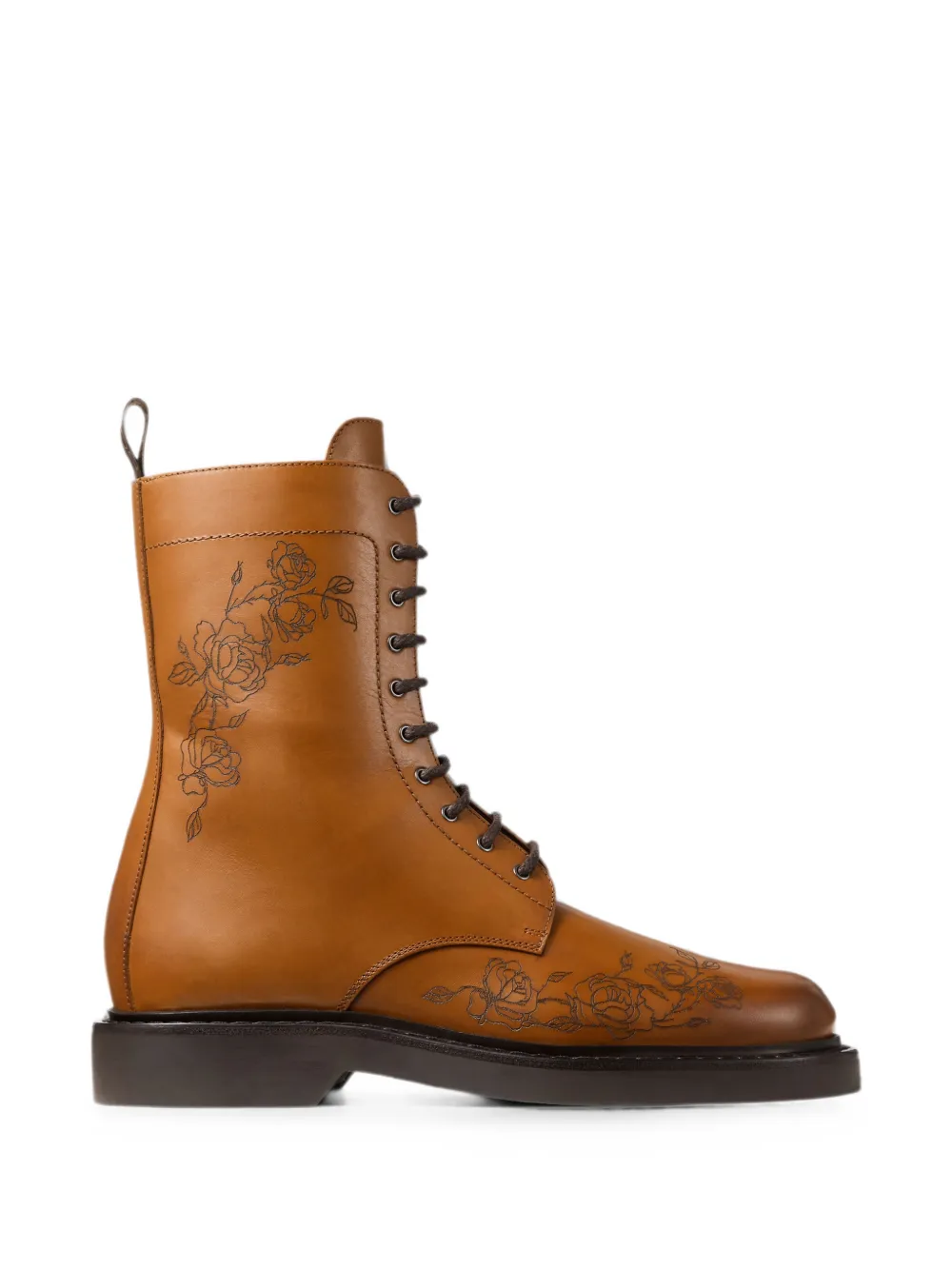 Jimmy Choo Rowan tan waxed calf leather derby boots with rose motif Bruin