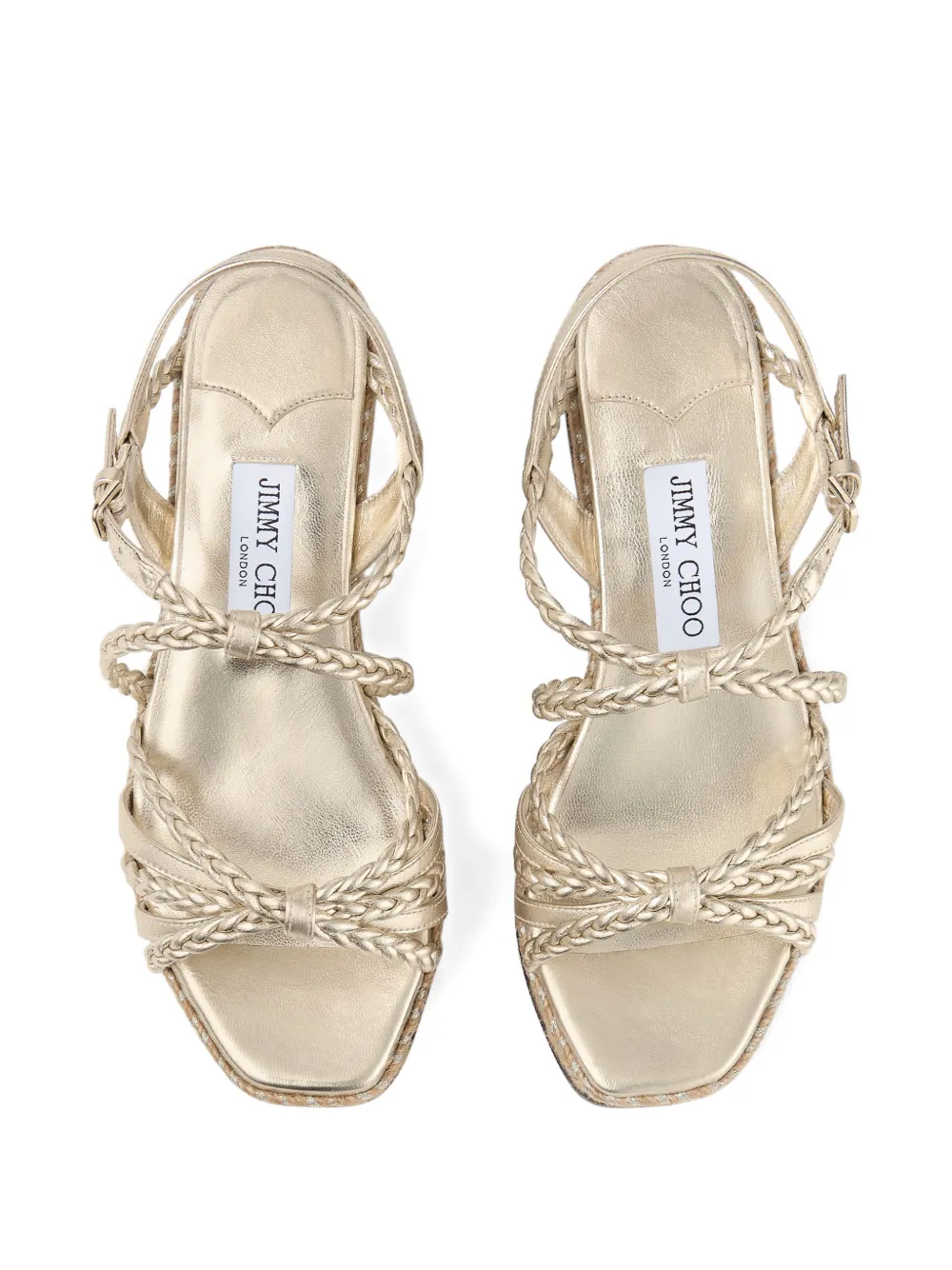 Jimmy Choo Nyra 60 braided wedge sandals Goud