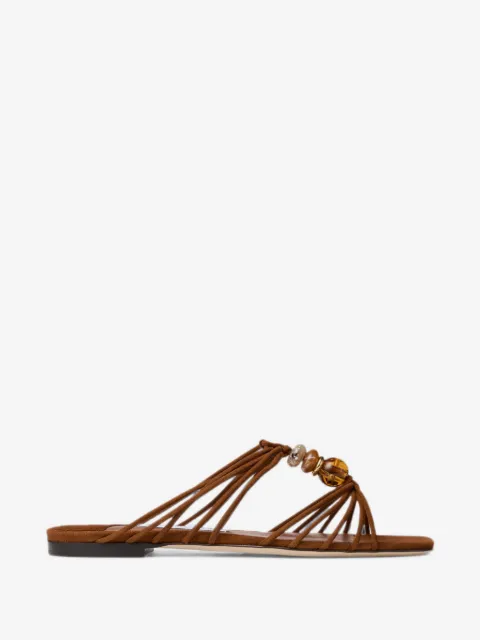 Jimmy Choo Lova mule flat tan mix suede flats with beads