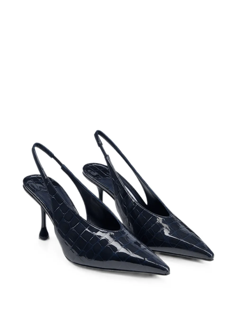 Jimmy Choo Isa 80 leren slingback pumps met krokodillen-reliëf Blauw