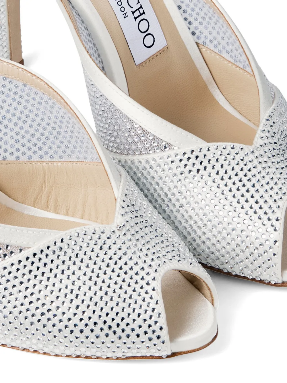Jimmy Choo 100mm Brigitte crystal-embellished heeled mules Wit