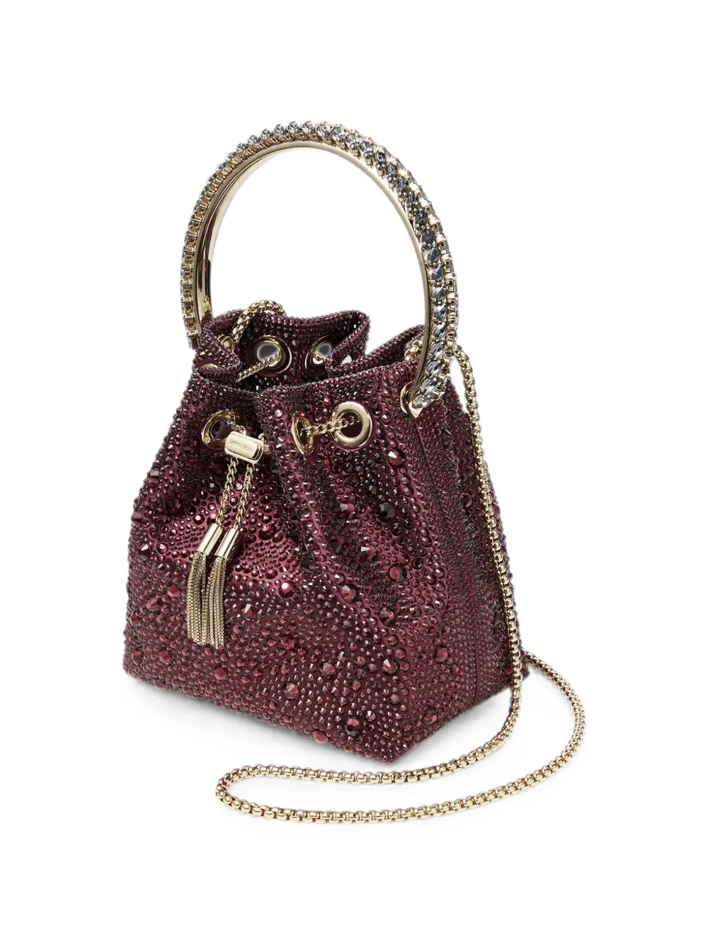 Jimmy Choo Bon deep merlot en crystal hotfix bucket-tas met kristallen handvat Rood