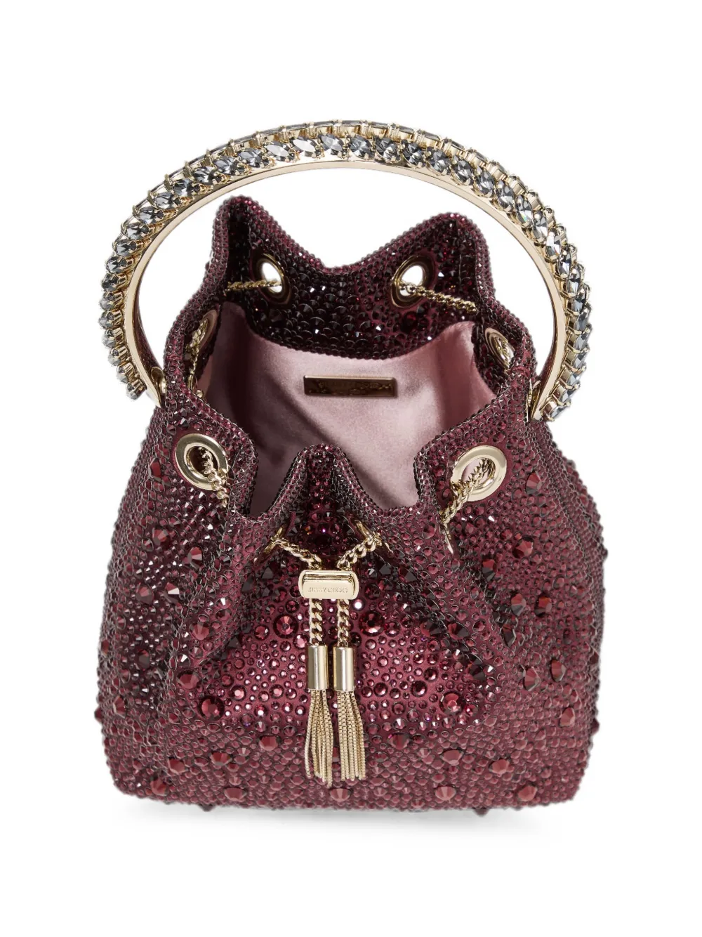Jimmy Choo Bon deep merlot en crystal hotfix bucket-tas met kristallen handvat Rood