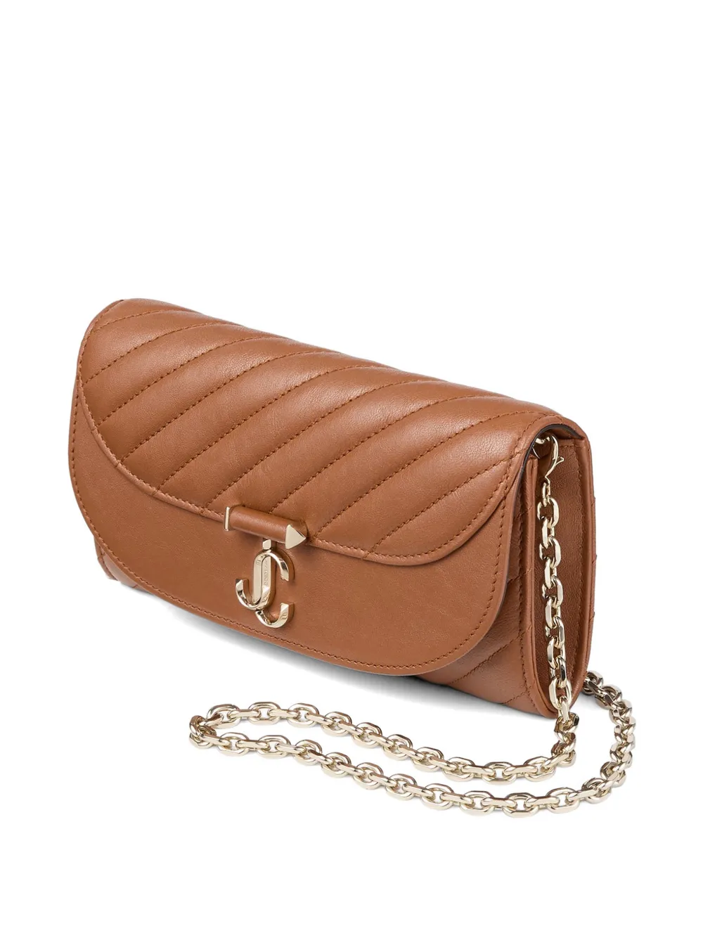 Jimmy Choo Curve Tan gewatteerde leren portemonnee met ketting Bruin