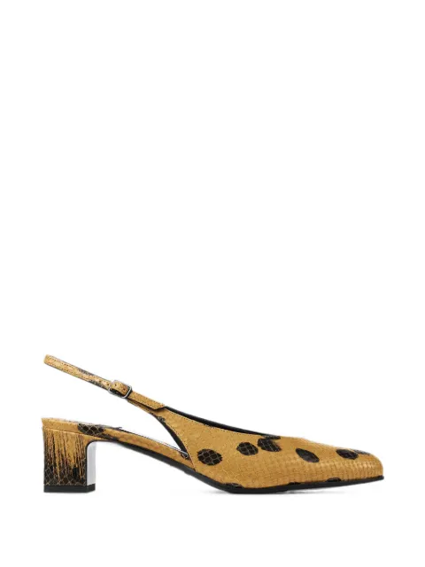 Jimmy Choo Zapatos de salón Eyla con tira trasera, tacón de 45 mm, en piel estampada efecto elaphe color cigar y con manchas negras.