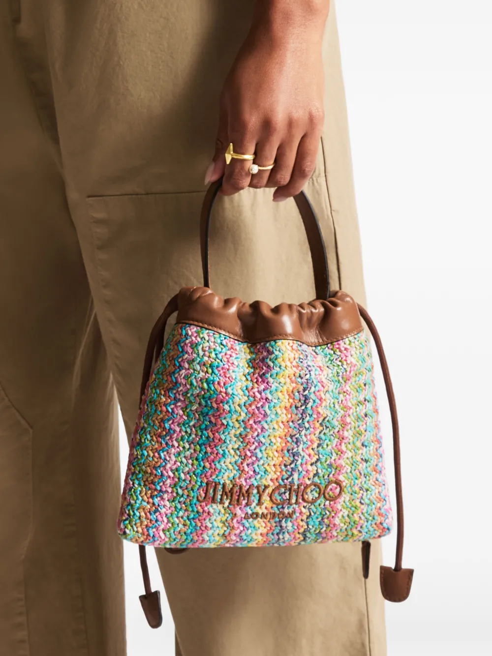 Jimmy Choo Drawstring Pouch Top Handle | Brown | FARFETCH