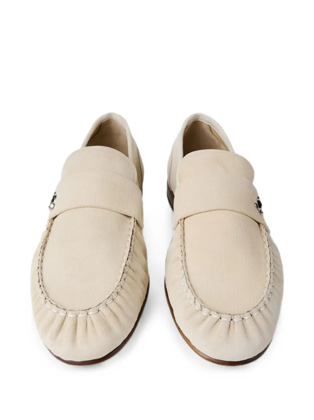 Jimmy Choo Ellis bone etched velvet suede loafers Beige