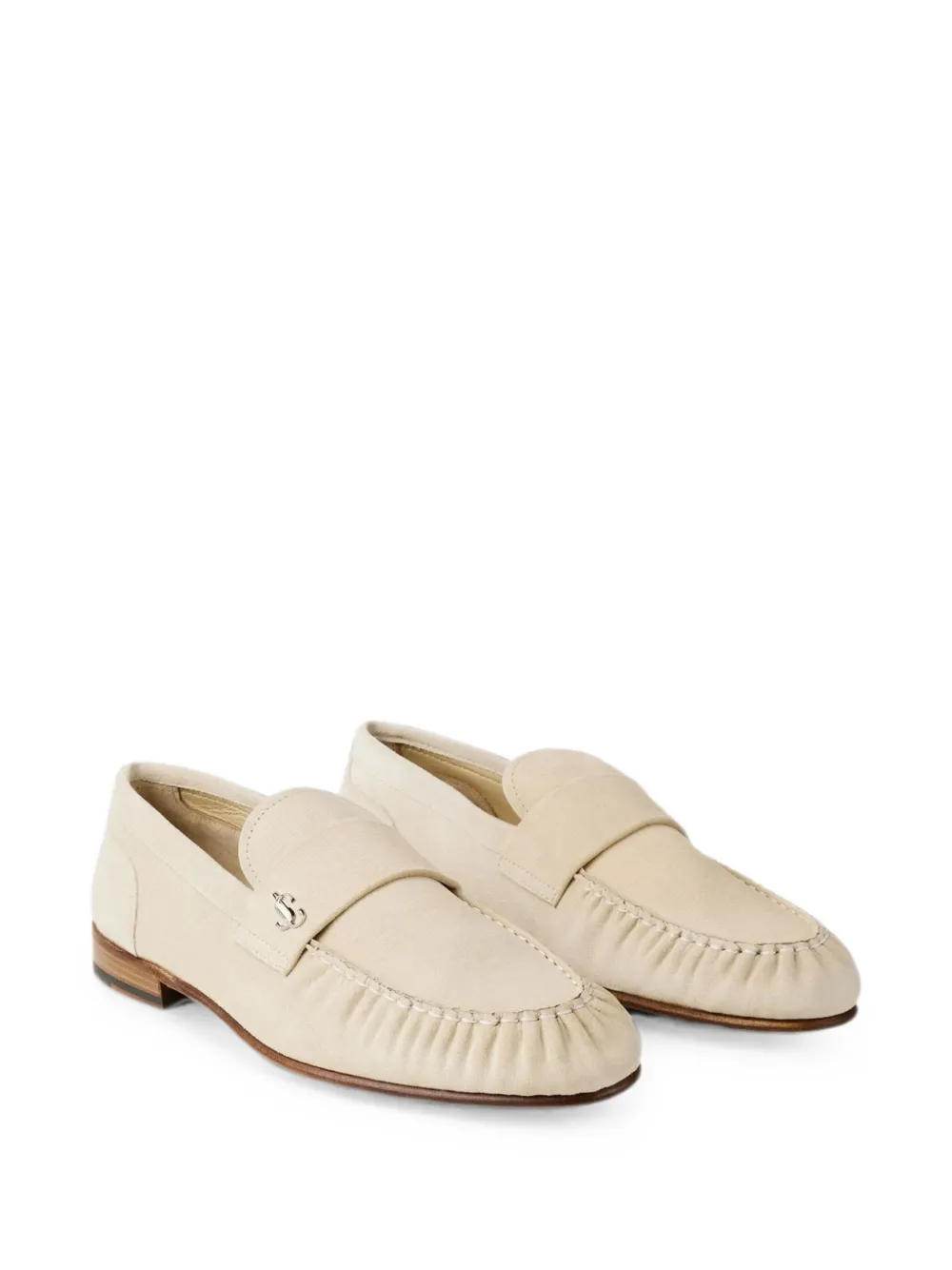 Jimmy Choo Ellis bone etched velvet suede loafers Beige
