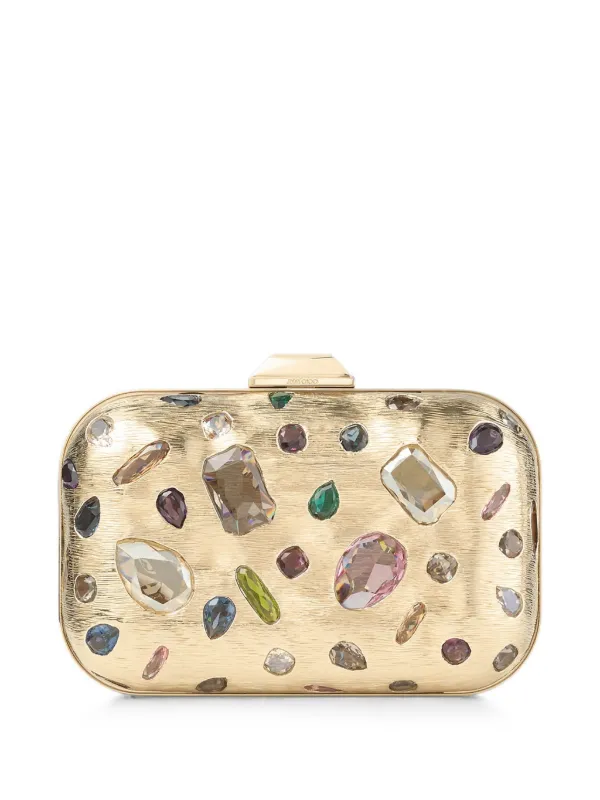Jimmy Choo Cloud Gold and Multi Textured Metal and Crystal Clutch Bag with Cube Clasp