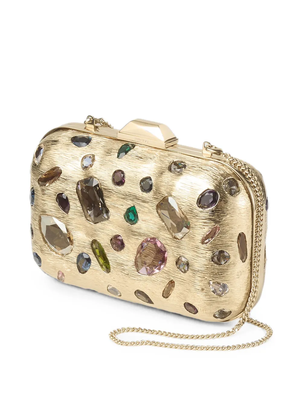 Jimmy Choo Cloud Gold and Multi Textured Metal and Crystal Clutch Bag with Cube Clasp, view 2