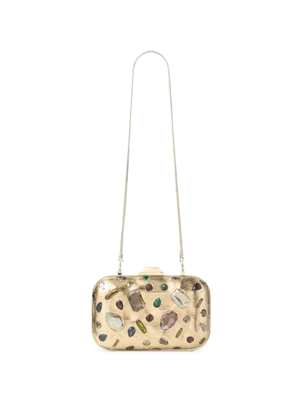 Jimmy Choo Cloud Gold and Multi Textured Metal and Crystal Clutch Bag with Cube Clasp, view 5