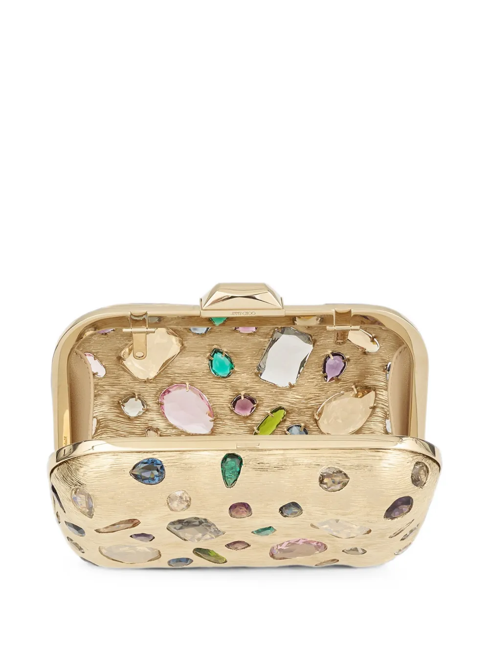 Jimmy Choo Cloud Gold and Multi Textured Metal and Crystal Clutch Bag with Cube Clasp, view 3