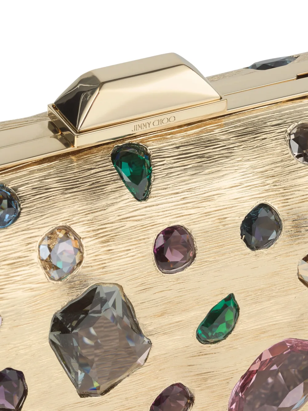 Jimmy Choo Cloud Gold and Multi Textured Metal and Crystal Clutch Bag with Cube Clasp, view 4