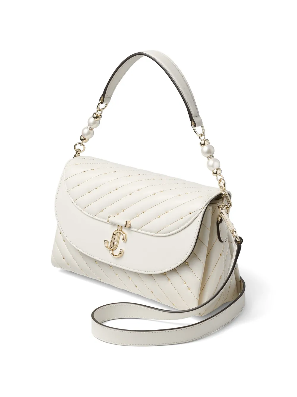 Jimmy Choo Curve Top gewatteerde leren schoudertas Beige