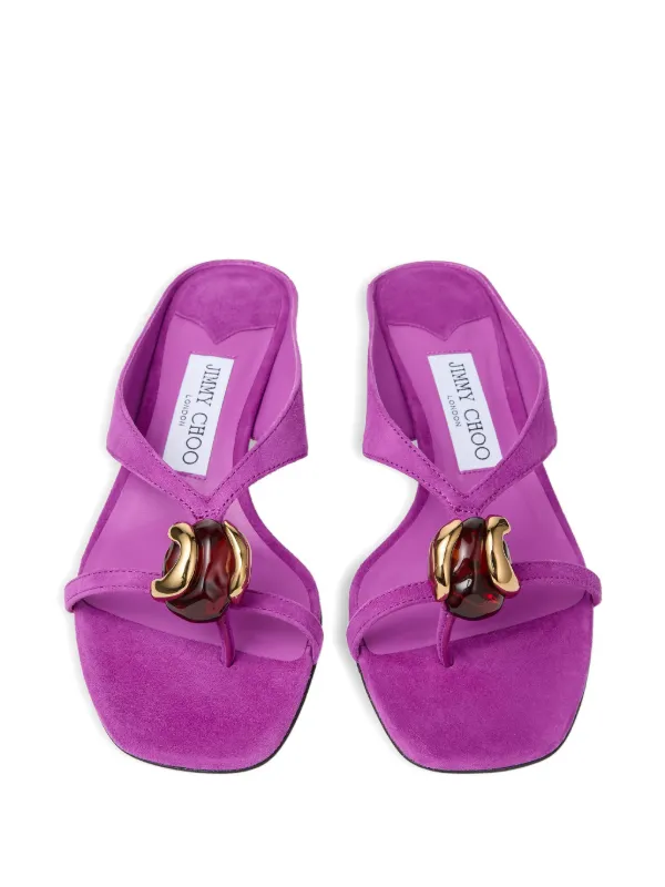 Jimmy Choo 35mm Emeri Stone Thong Heeled Mules | Purple | FARFETCH