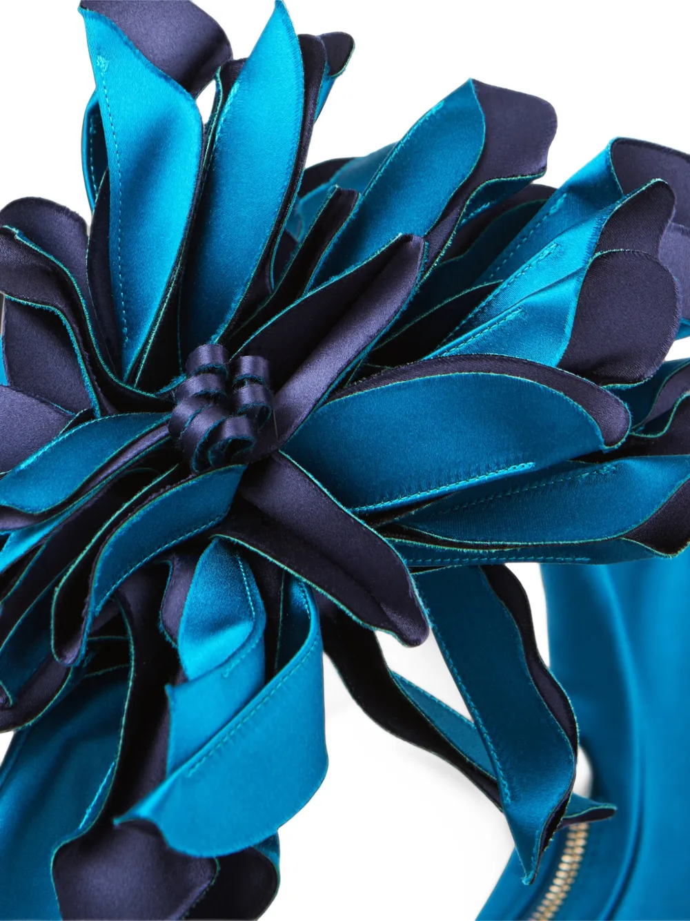 Jimmy Choo Flower lagoon and marine satin hobo shoulder bag with oversized flower Blauw