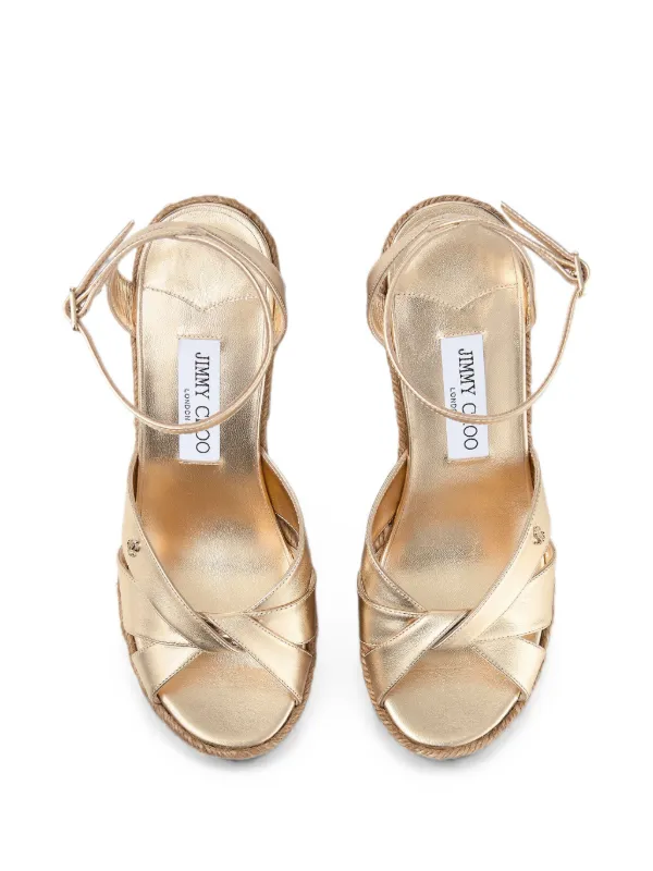Jimmy Choo Korra 100 gold-metallic Nappa Leather Wedges | Gold