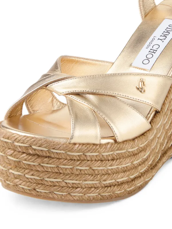 Jimmy Choo Korra 100 gold-metallic Nappa Leather Wedges | Gold