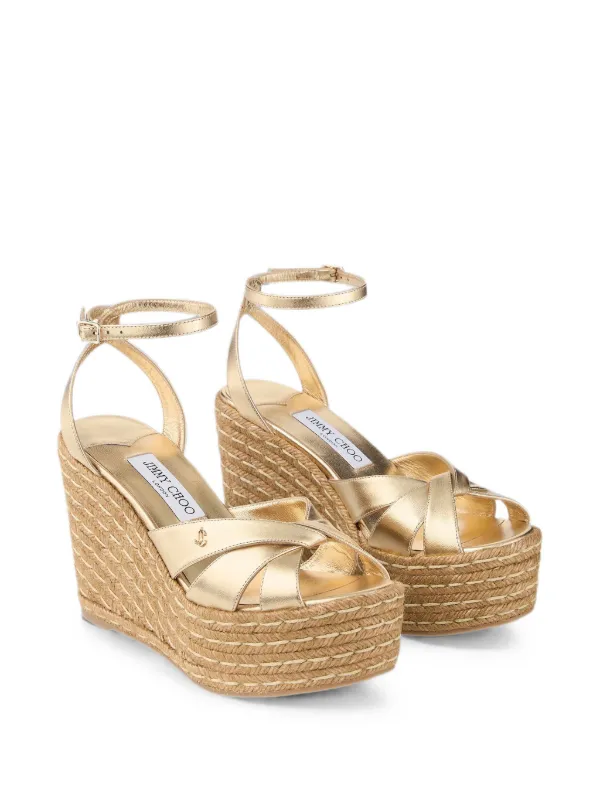 Jimmy Choo Korra 100 gold-metallic Nappa Leather Wedges | Gold