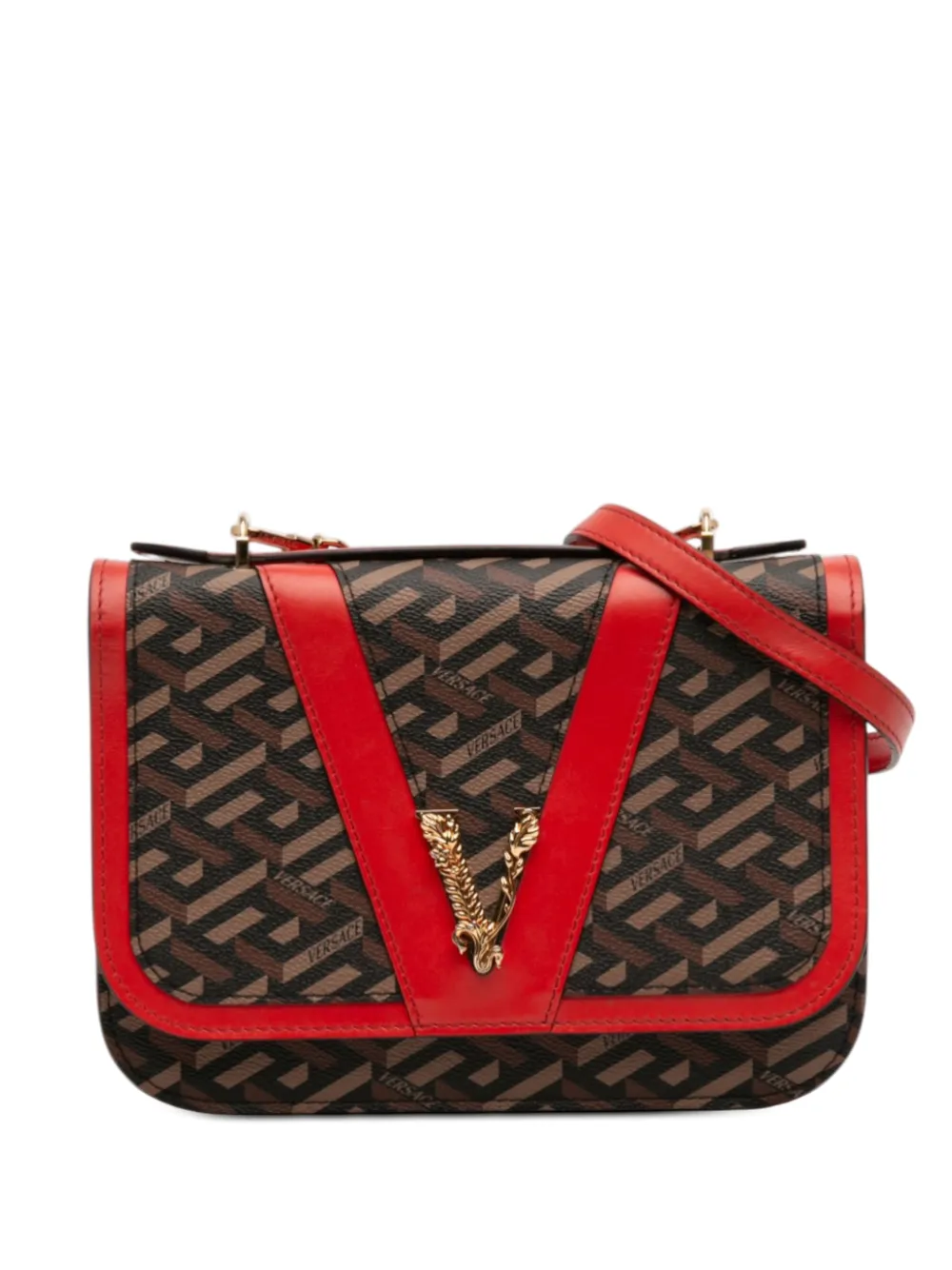 Versace Pre-Owned 2010-2025 La Greca Coated Canvas Virtus satchel - Marrone