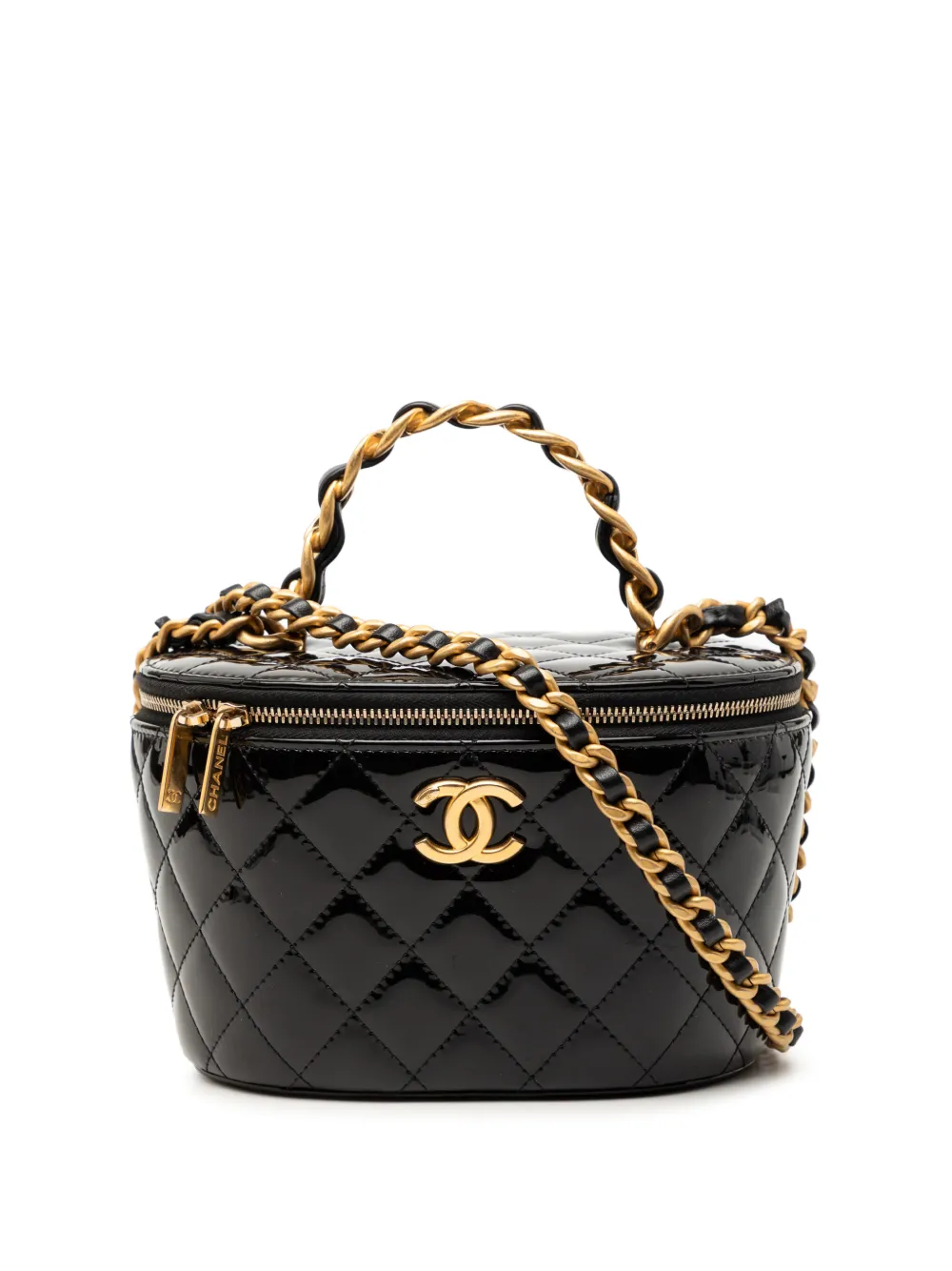 CHANEL Pre-Owned 2021-2026 Quilted Patent Afternoon Tea Vanity Case with Chain satchel - Nero