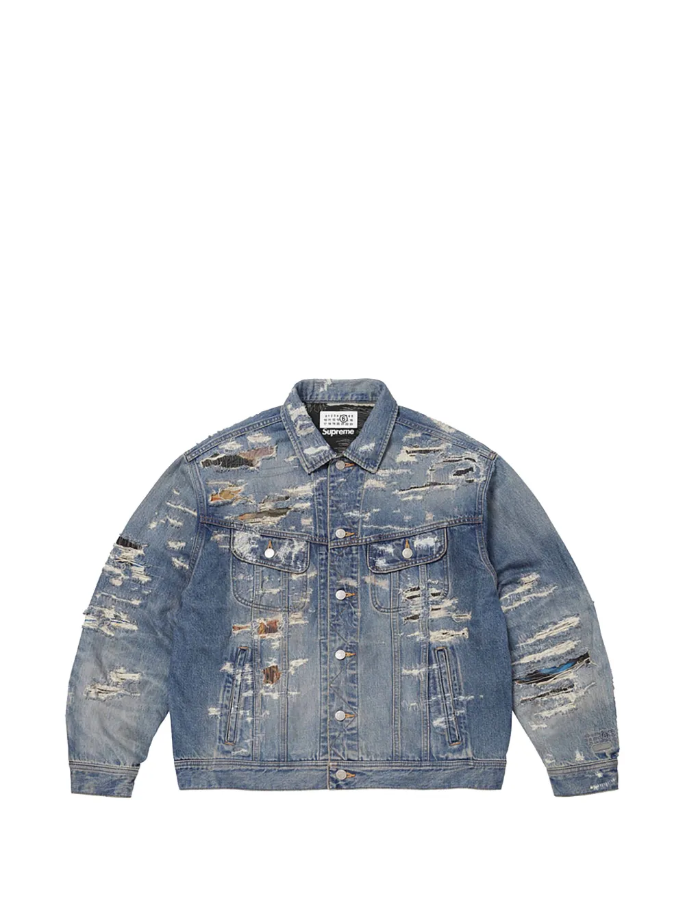 Supreme x MM6 Maison Margiela Jeansjacke im Distressed-Look - Blau