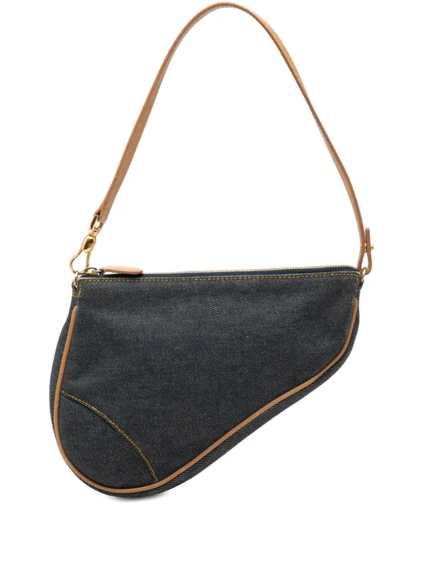 Dior Pre-owned 2001 Mini Denim Saddle Pochette Shoulder Bag in Blue