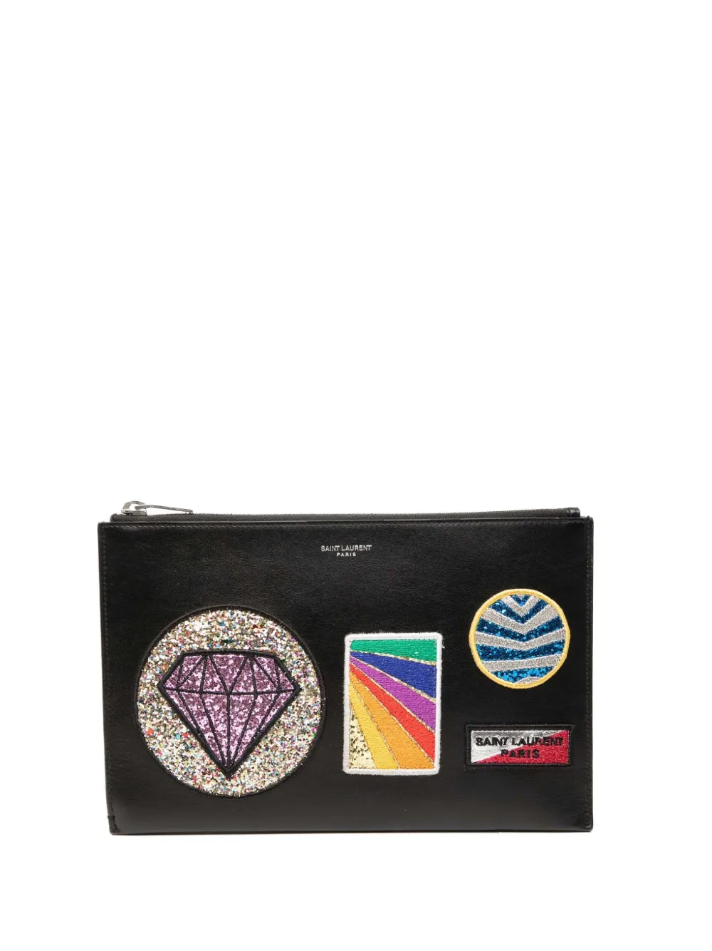 Saint Laurent Pre-Owned 2016 Leather Multi Patch Zip Pouch clutch bag - Schwarz