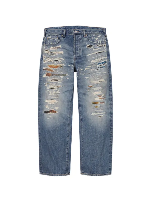 supreme mm6 デニム Supreme x MM6 Maison Margiela ダメージ パンツ | ブルー | FARFETCH JP