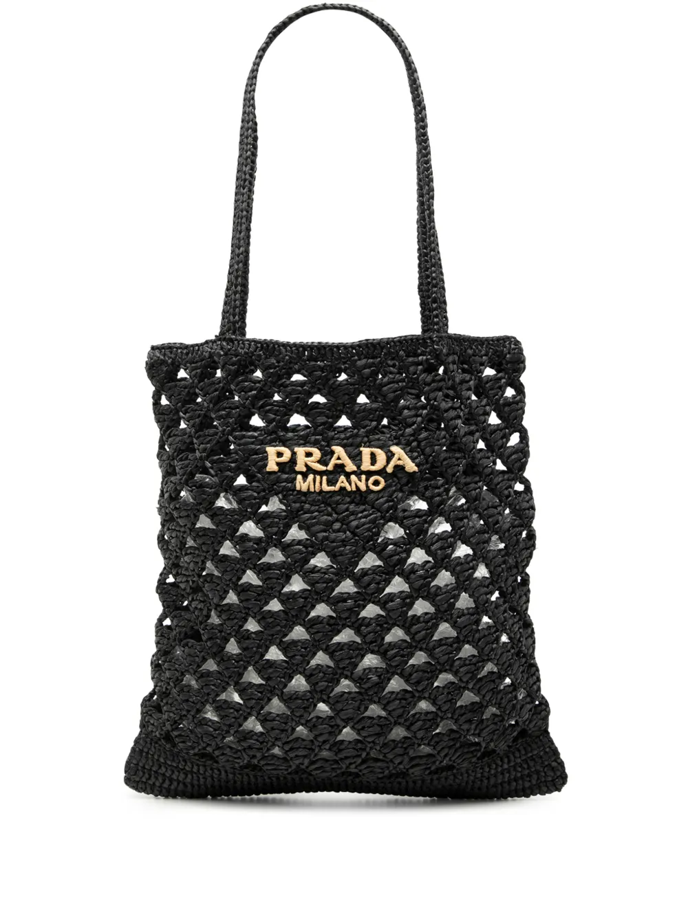 Prada Pre-Owned 2013-2025 Raffia Effect Crochet Logo Embroidered tote bag - Nero