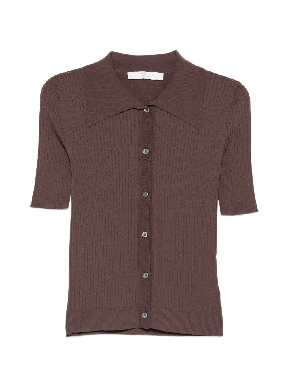 Tela ribbed-knit short-sleeve cardigan - Marrone